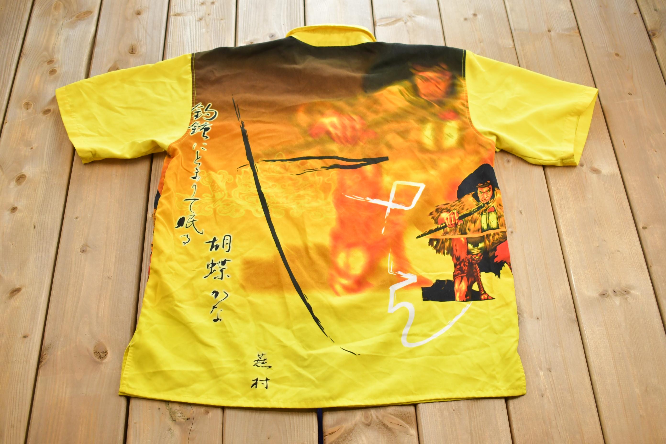 Vintage Y2K Sword Anime Samurai All Around Print Button Up Shirt