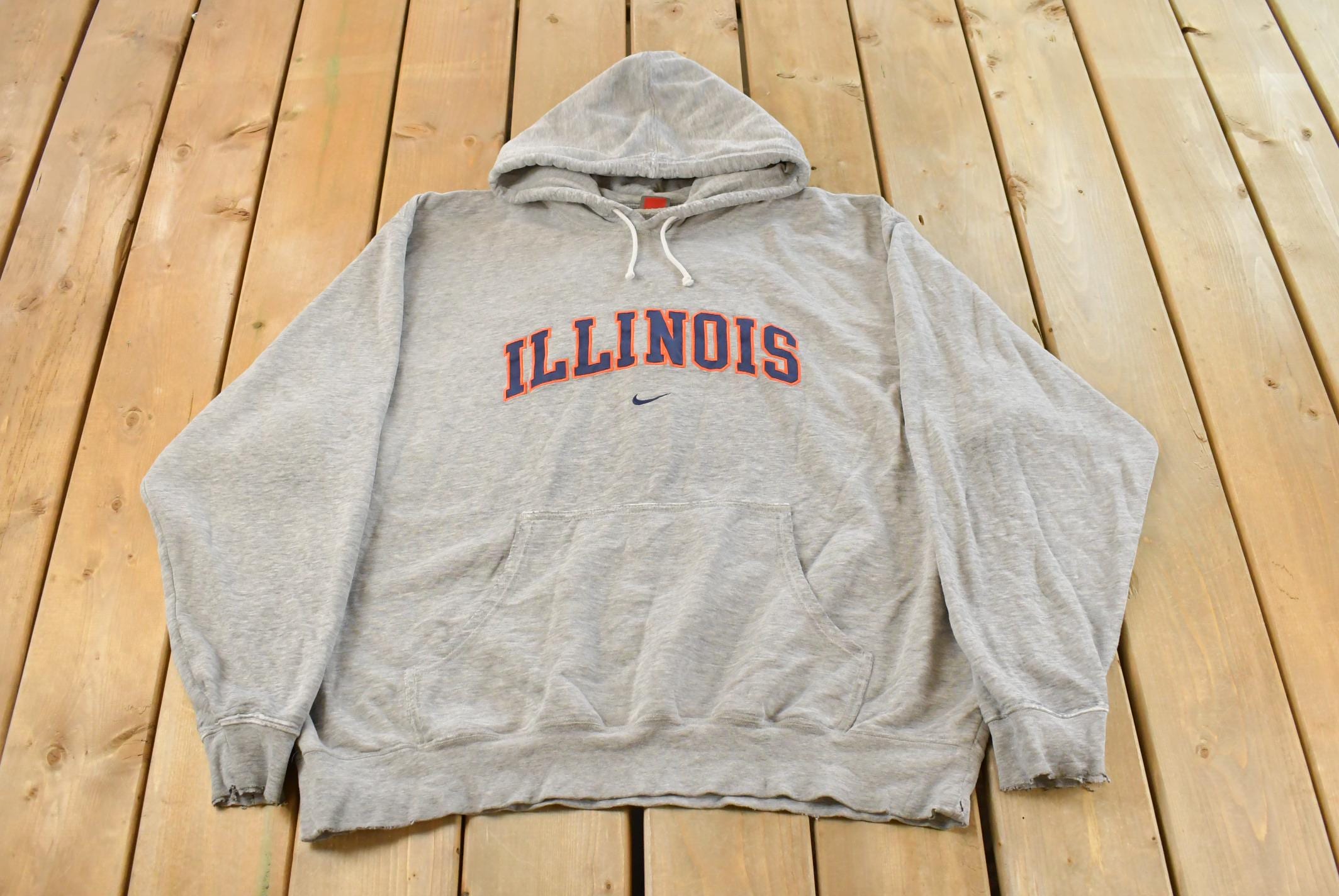 Vintage Y2K University of Illinois Nike Middle Swoosh Hoodie Sweatshirt Men's 2XL / Swoosh Logo / Collegiate / 2000s Nike Sweater