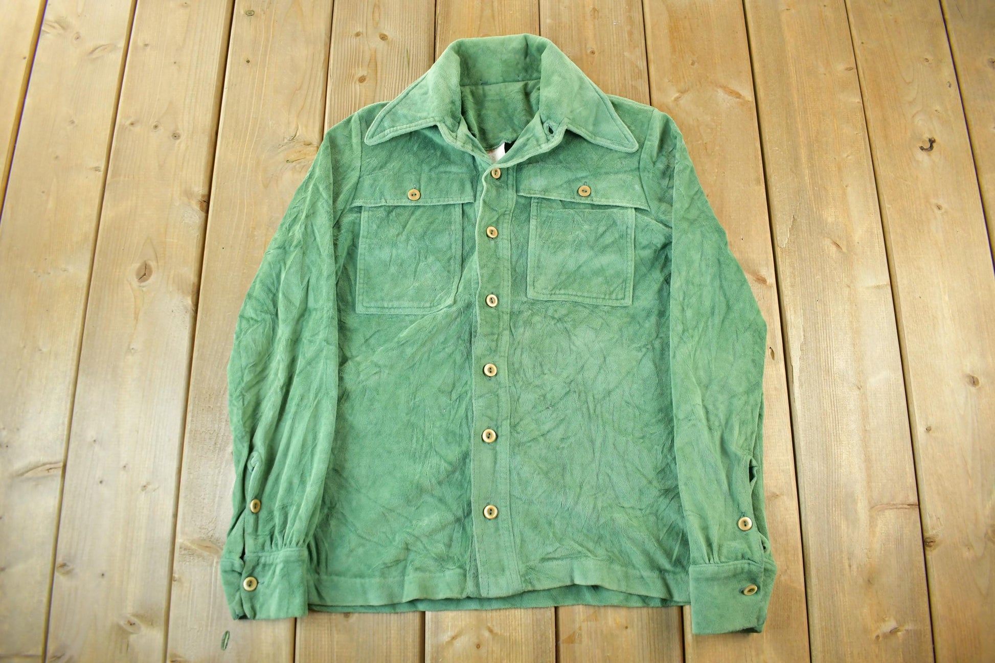 True Vintage 1970s Velour Style Button Up Shirt Men's Medium