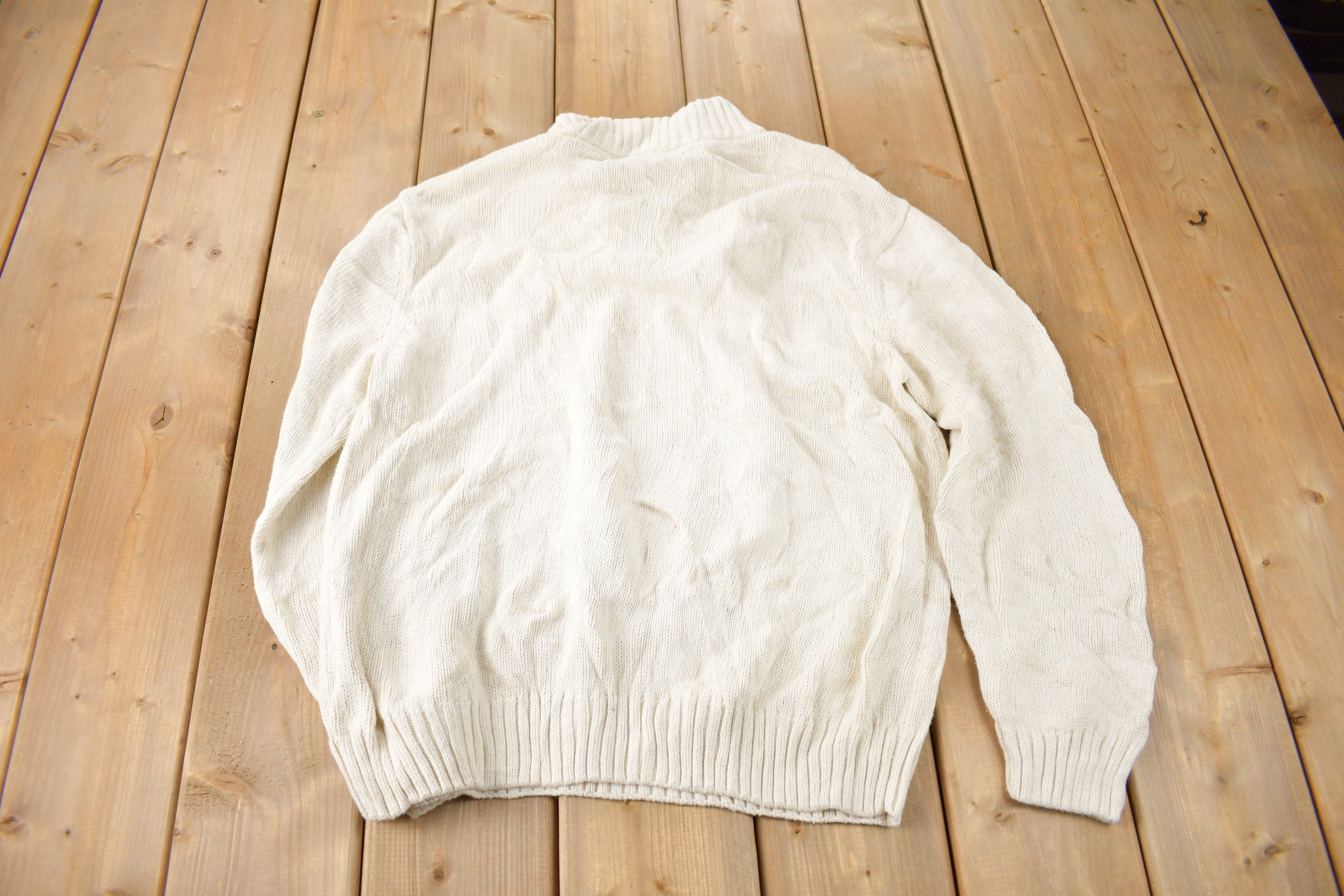 Vintage Y2K Chaps Embroidered Logo Quarter Zip Knit Sweater Size XL