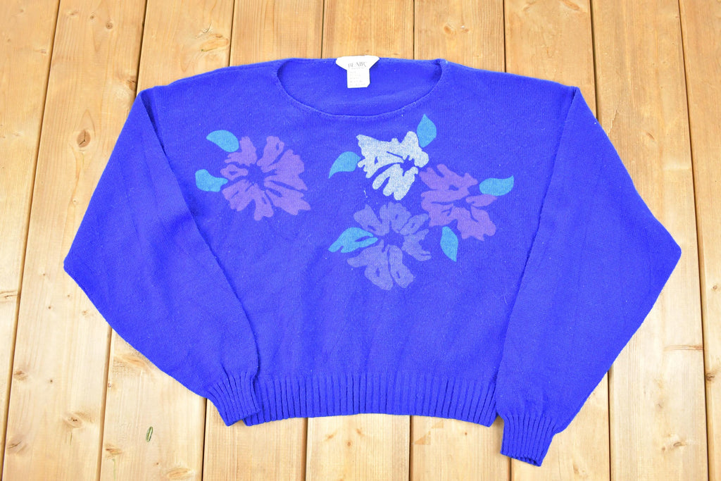 Vintage 1980s Blair Floral Knit Crewneck Sweater Women's XL