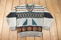 Vintage 1990s JKW V-Neck Knit Abstract Patterned Sweater Size Small