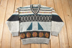 Vintage 1990s JKW V-Neck Knit Abstract Patterned Sweater Size Small