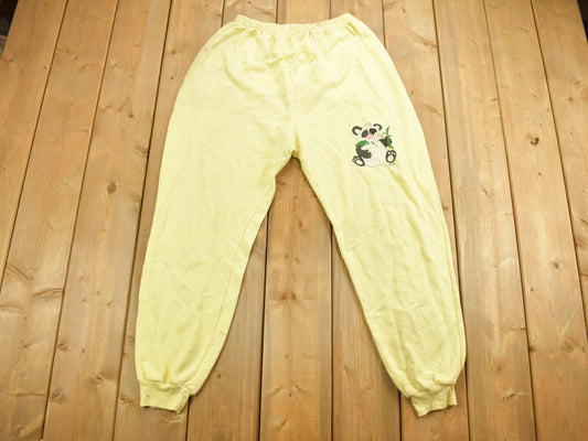 Vintage 1980s Hungry Panda Themed Yellow Sweatpants 26 x 25.5 / Streetwear Fashion / Vintage Sweatpants / Retro Pants / Panda Graphic