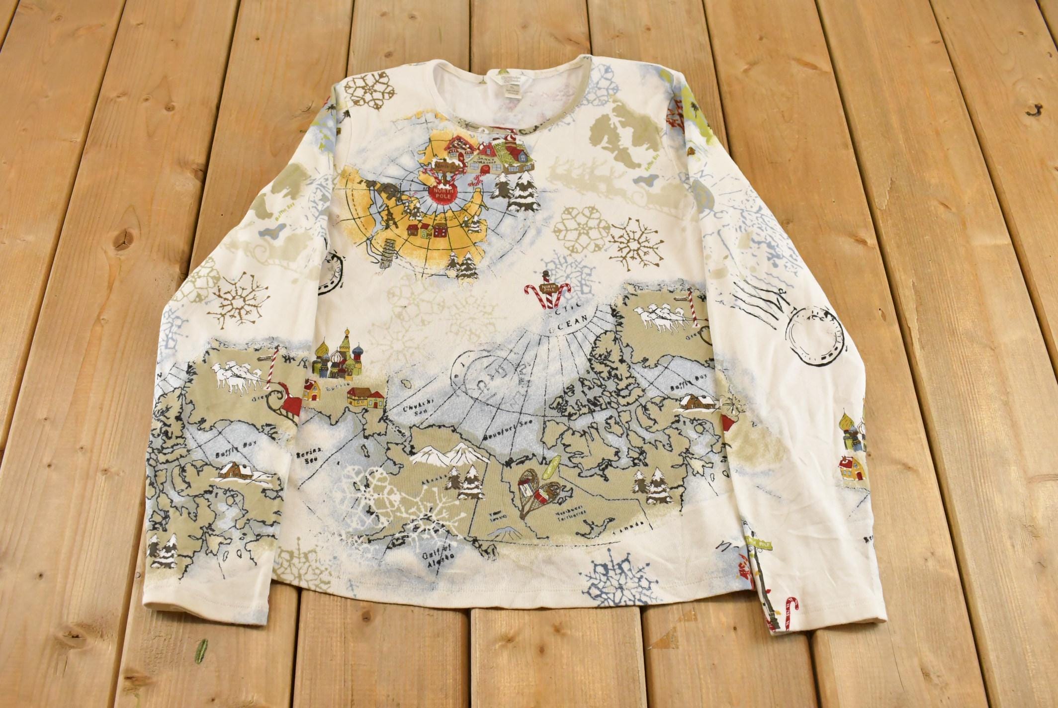Vintage Y2K Susan Lawrence Floral Blouse Longsleeve Shirt Women's XL / All Over Print / Maps Geography
