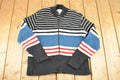 Vintage 1990s Izod Striped Zip Up Knit Crewneck Sweater Men's S  Abstract Pattern 3D Knitted Sweatshirt