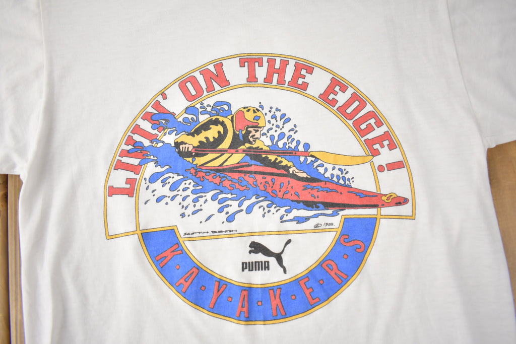 Vintage 1988 Livin' On The Edge Kayakers Single Stitch Puma Graphic T Shirt Made In Canada