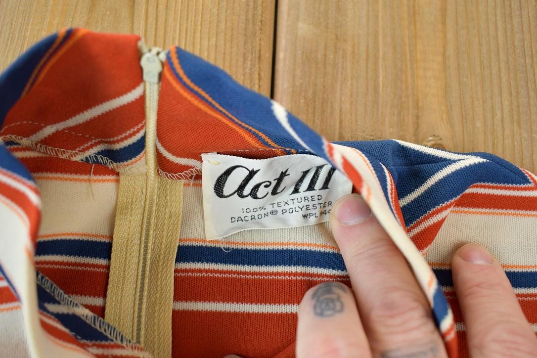 Vintage 1970s Act 3 Crazy Tie Crewneck Zip Back Striped Sweatshirt