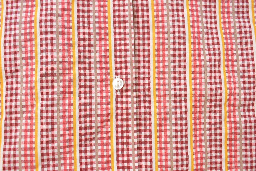 Vintage 1970s Gingham Plaid Short Sleeve Button Up Shirt Women's L /