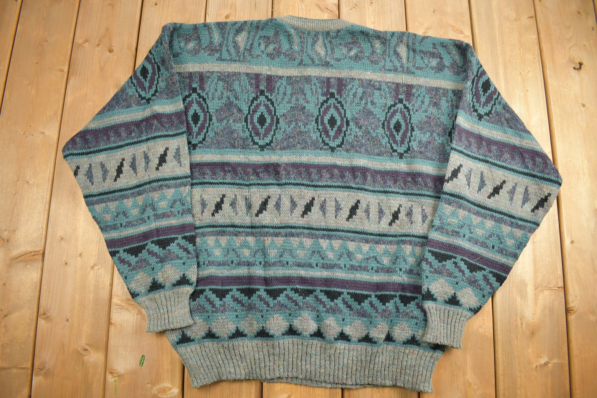 Vintage 1990s Abstract Knit Crewneck Sweater / Vintage 90s Crewneck / All Over Pattern / Colorful Sweatshirt / Abstract Pattern / Zeppelin