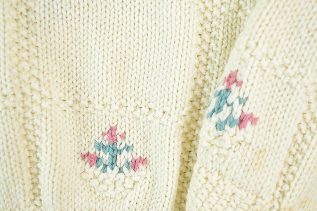 Vintage 1990s Chunky Knit Floral Boxy Abstract Pattern Crewneck Sweater Made In USA