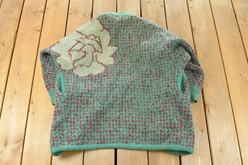 Vintage 1980s Floral Wool Mohair Knit Cardigan Sweater Women's XL