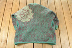 Vintage 1980s Floral Wool Mohair Knit Cardigan Sweater Women's XL