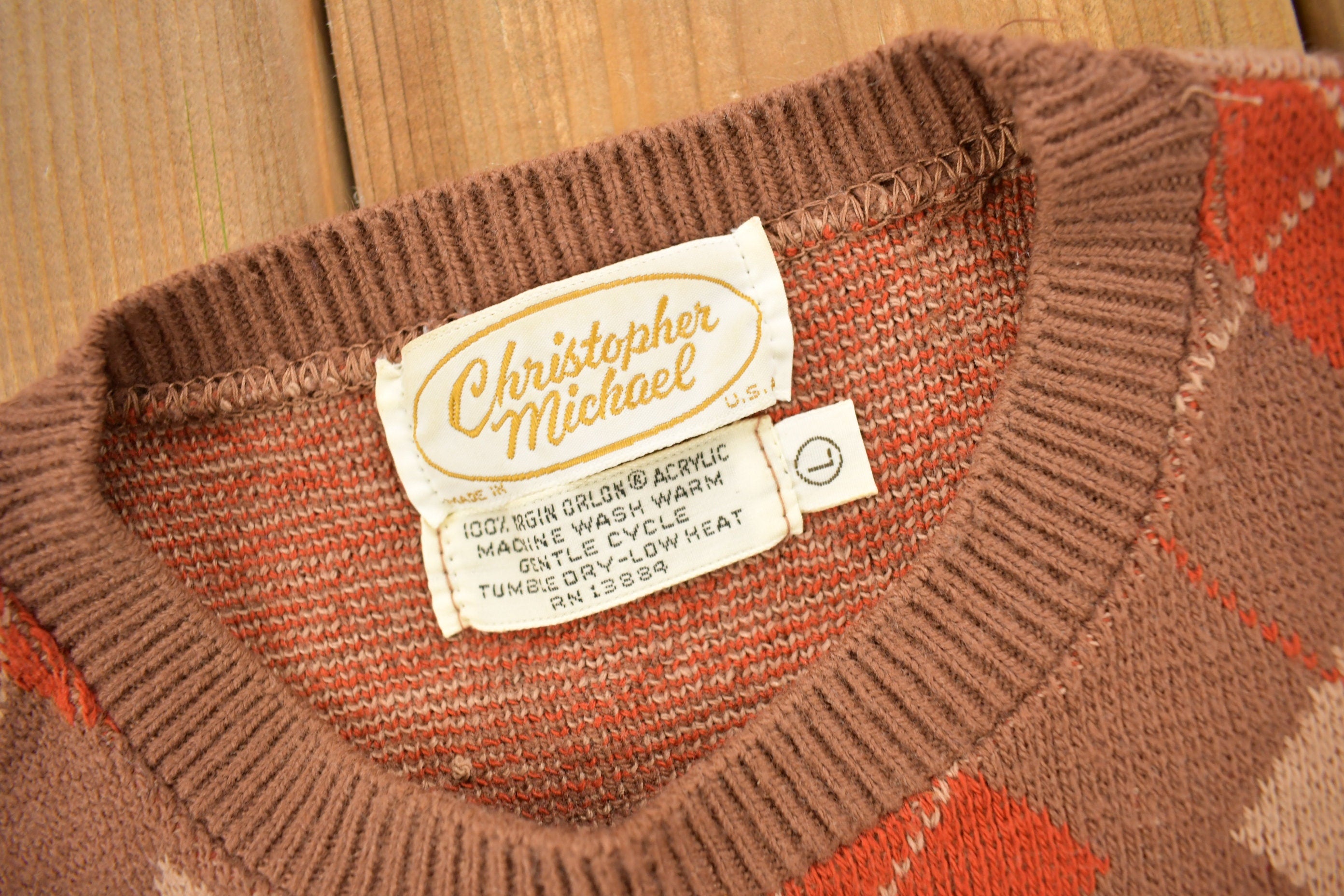 Vintage 1970s Christopher Michael Argyle Knitted Crewneck Sweater  Vintage 80s Crewneck  All Over Pattern  Colorful Sweatshirt