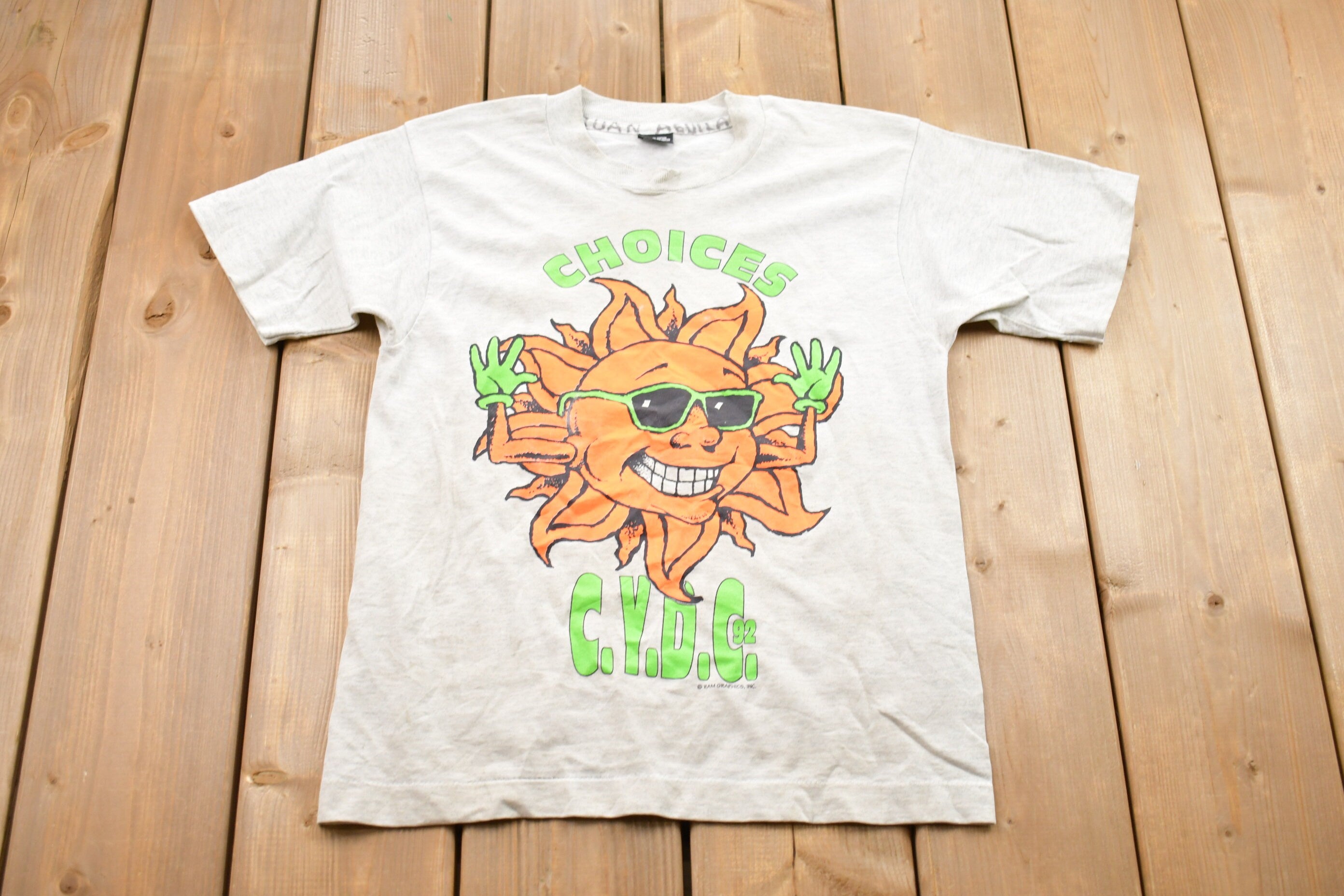 Vintage 1992 Kids CYDC Choices Sun Graphic T-Shirt