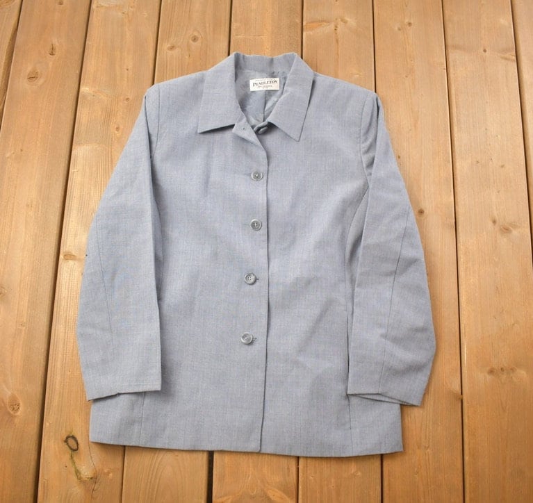 Vintage 1990s Pendleton Blank Blue Wool Button Up Blazer