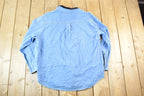 Vintage 1990s Bill Blass Velour Collar Denim Embroidered Floral Button Up Shirt Mens M