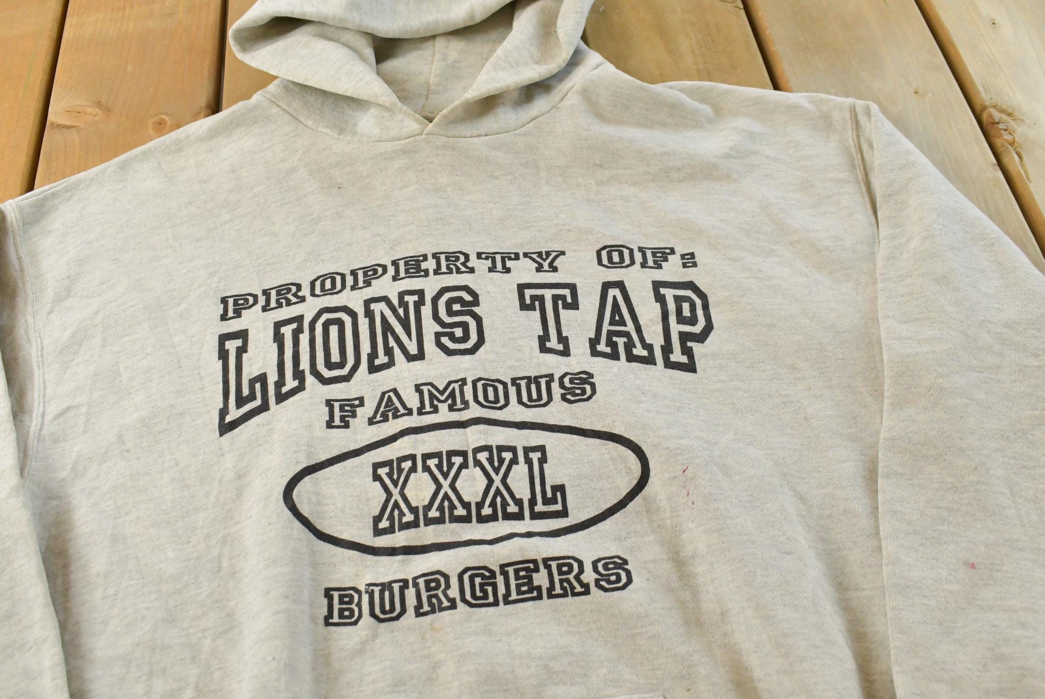 Vintage 1990s Lions Tap Burgers Hoodie Sweatshirt Mens XL / Souvenir / Travel / Destination / 90s Sweater / Promotional