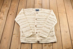 Vintage 1990s Women's Rey Wear White Hand Knit Bolivian Cardigan Sweater