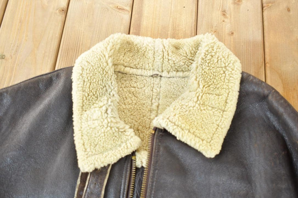 Vintage 1980s Shearling Bomber Jacket Real Leather and Wool