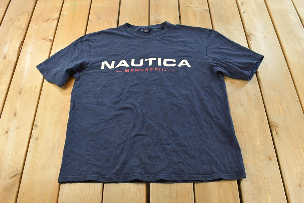 Vintage 1990s Nautica Spellout Graphic T Shirt Men's XL / Big Box Logo Print / 80s / 90s / Streetwear / Preppy / Made In USA