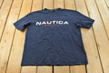 Vintage 1990s Nautica Spellout Graphic T Shirt Men's XL / Big Box Logo Print / 80s / 90s / Streetwear / Preppy / Made In USA