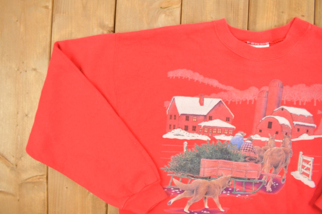 Vintage 1990s Winter Farm Graphic Sweatshirt