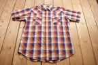 Vintage 1990s Ely Cattleman Shiny Double Pocket Plaid Button Up Shirt