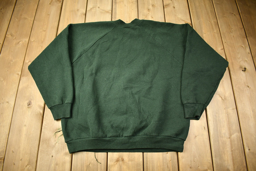 Vintage 1980s Fruit Of The Loom Forest Green Blank Raglan Crewneck Sweatshirt