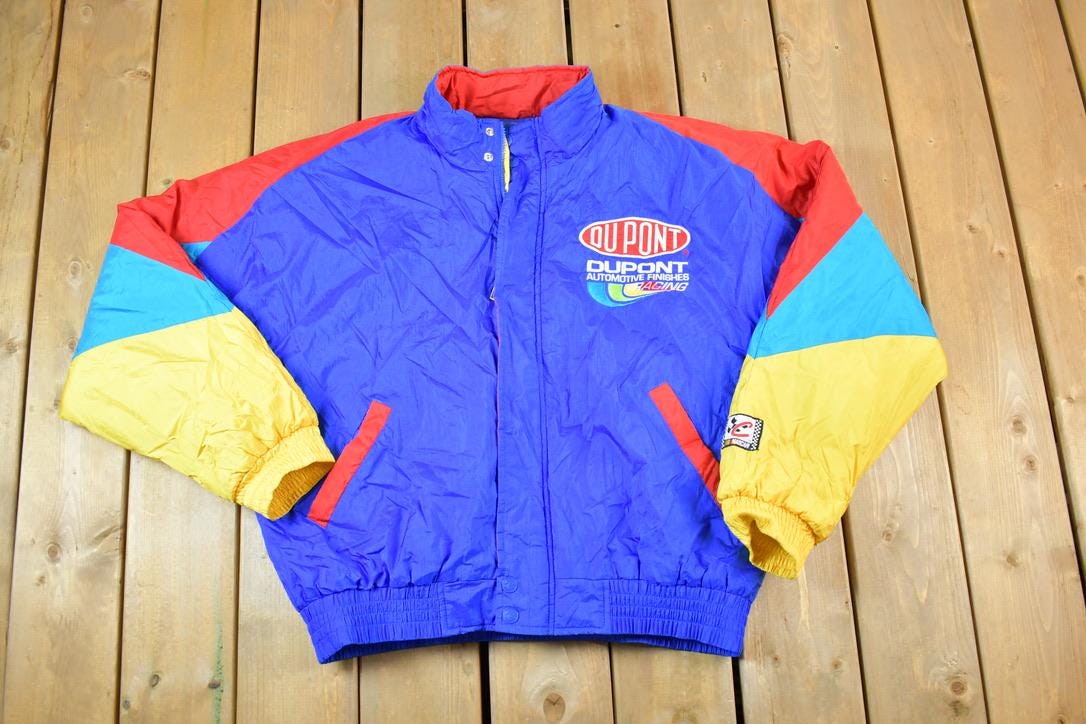 Vintage 1990s Nascar Jeff Gordon Dupont Racing Chase Authentics Windbreaker Colorblock Puffer Jacket