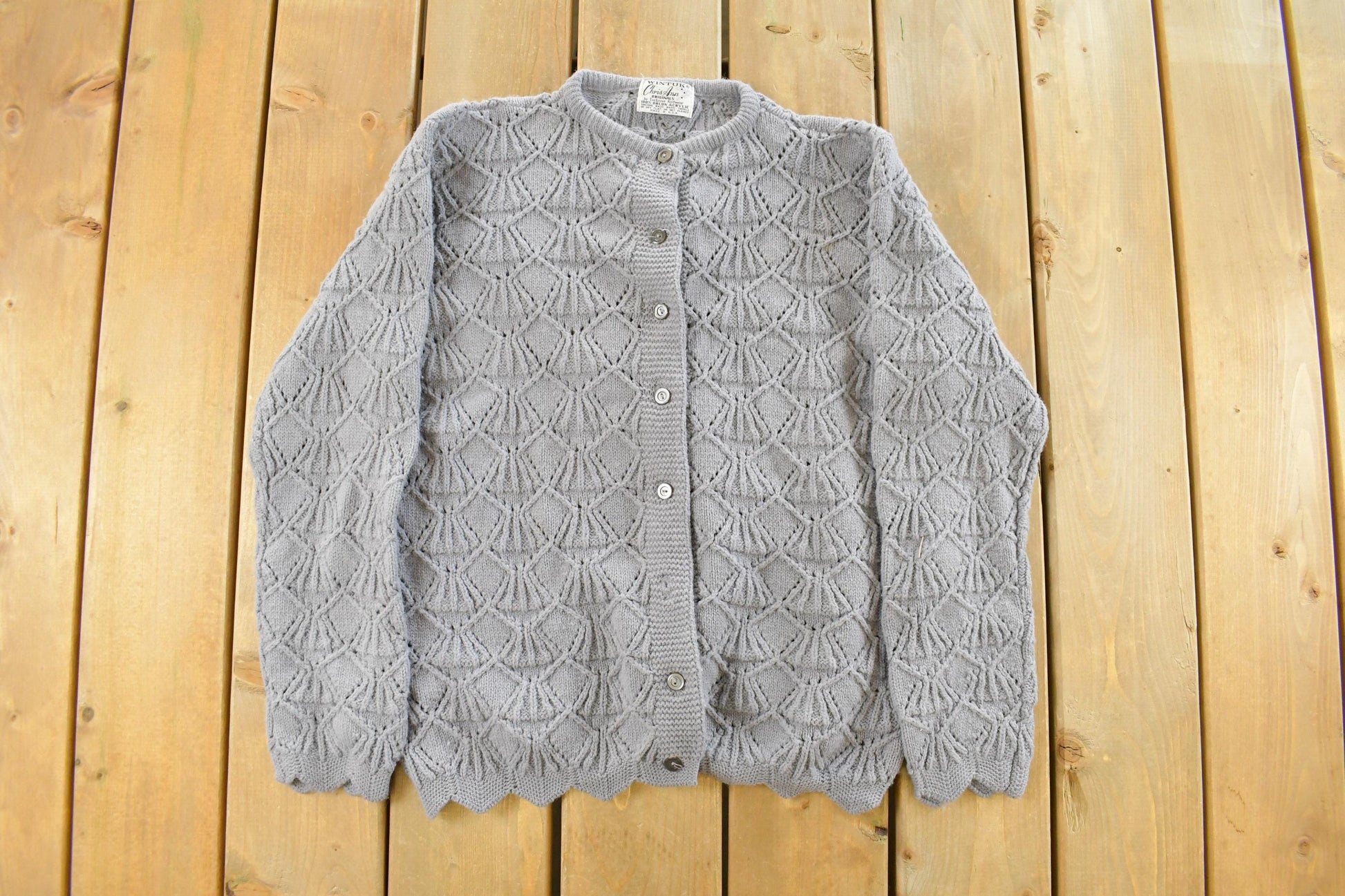 Vintage 1980s Wintuk Chris Ann Knit Cardigan Sweater Women's Small / 80s Crewneck / Made In USA / Essential / Streetwear / Button Up