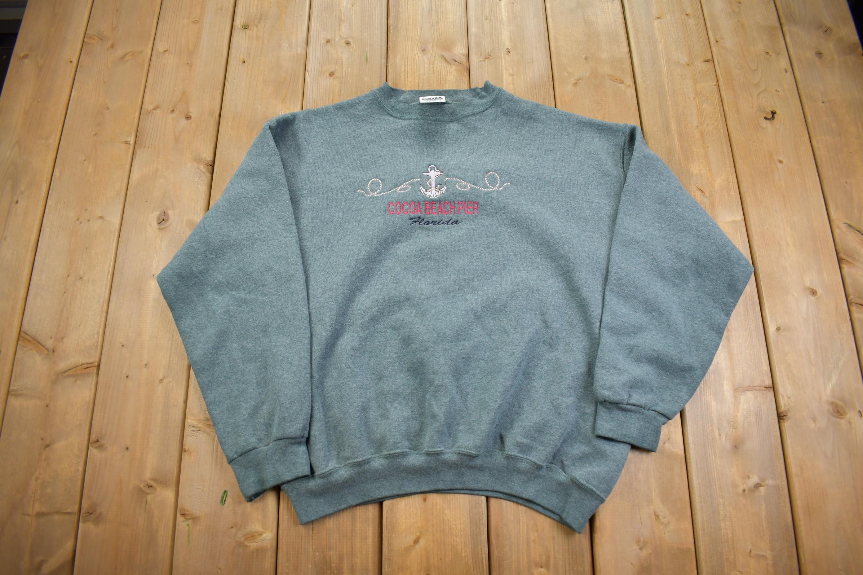 Vintage 1990s Cocoa Beach Pier Florida Souvenir Crewneck Sweatshirt - Large
