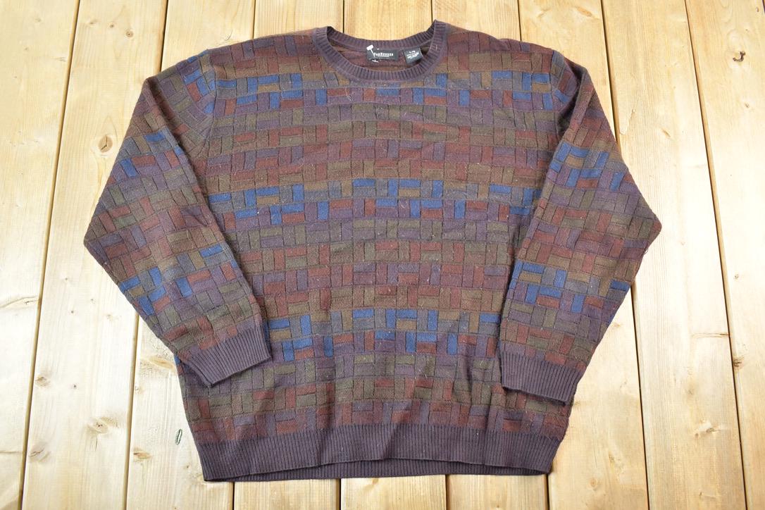 Vintage 1990s Van Heusen Knit Abstract Pattern Crewneck Sweater Mens L