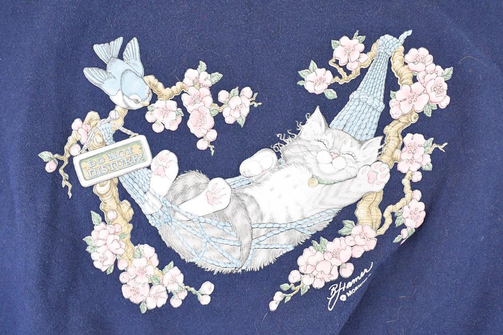Vintage 1990s Morning Sun Cute Sleeping Kitty Graphic Print Double Collar Crewneck Sweatshirt Womens XXL