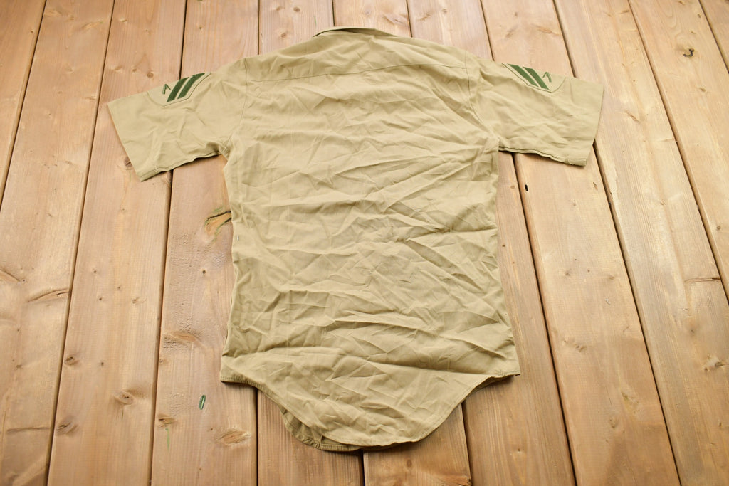 Vintage 1990s Beige Blank Military Button Up Shirt