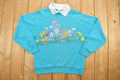 Vintage 1990 Wild Flower Print Collared Crewneck Sweatshirt