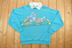 Vintage 1990 Wild Flower Print Collared Crewneck Sweatshirt