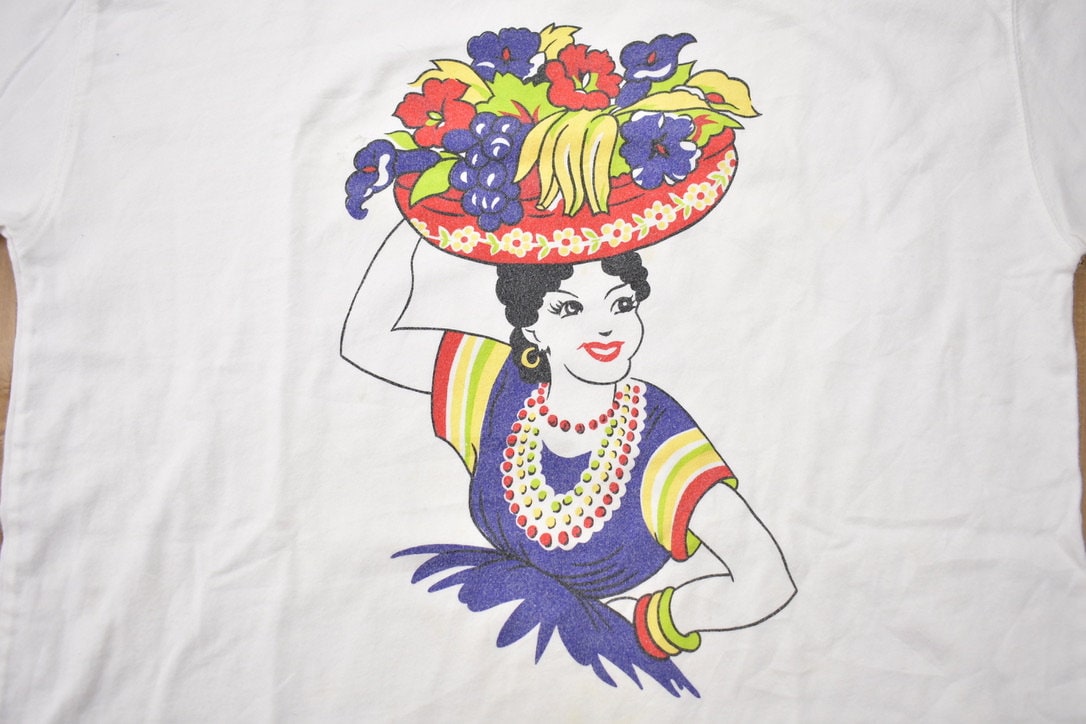 Vintage 1990s Fruit Hat Lady Graphic T-Shirt