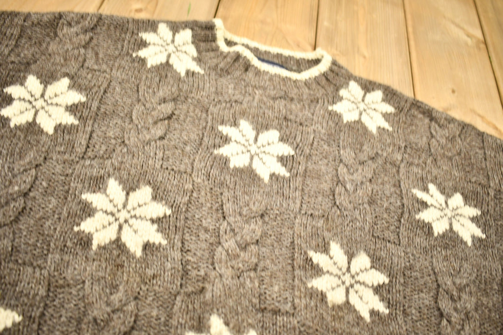 Vintage 1990s Pure Wool Cable Knitted Crewneck Sweater