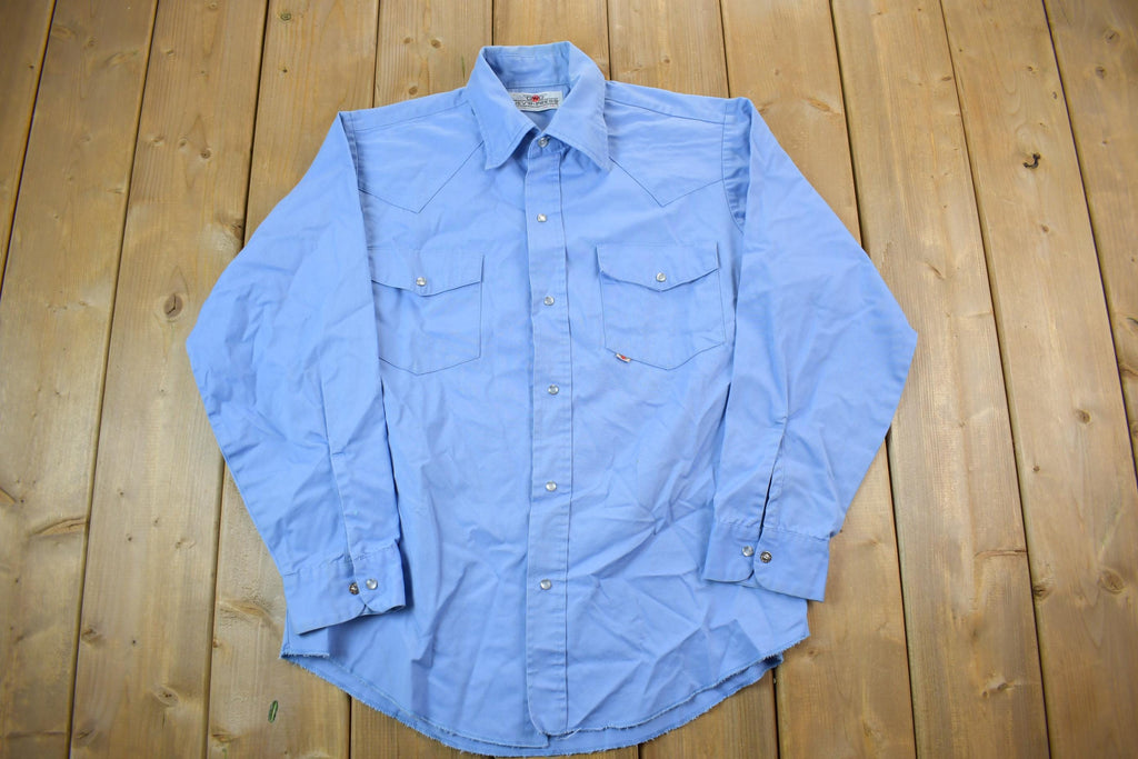 Vintage 1990s Blank Blue Button Up Shirt