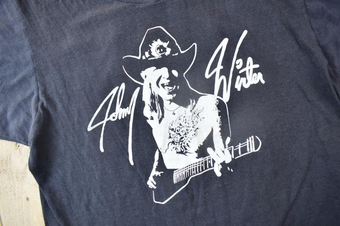 Vintage 1986 Johnny Winter Serious Business Tour Graphic T-shirt