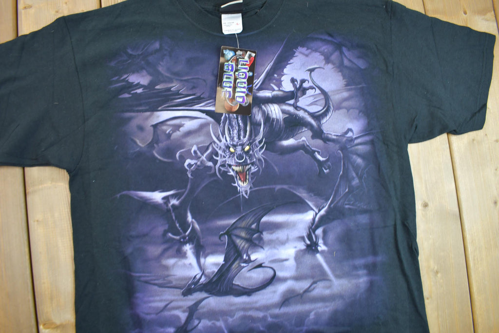 Vintage 1999 Deadstock Liquid Blue Dragon Wizard Big Graphic T-Shirt