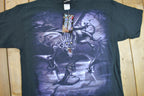 Vintage 1999 Deadstock Liquid Blue Dragon Wizard Big Graphic T-Shirt