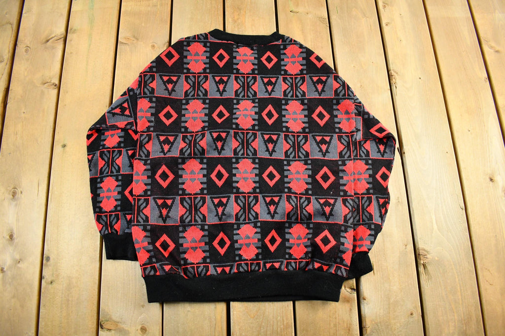Vintage 1990s Abstract Pattern Knit Crewneck Sweater Men's Small /