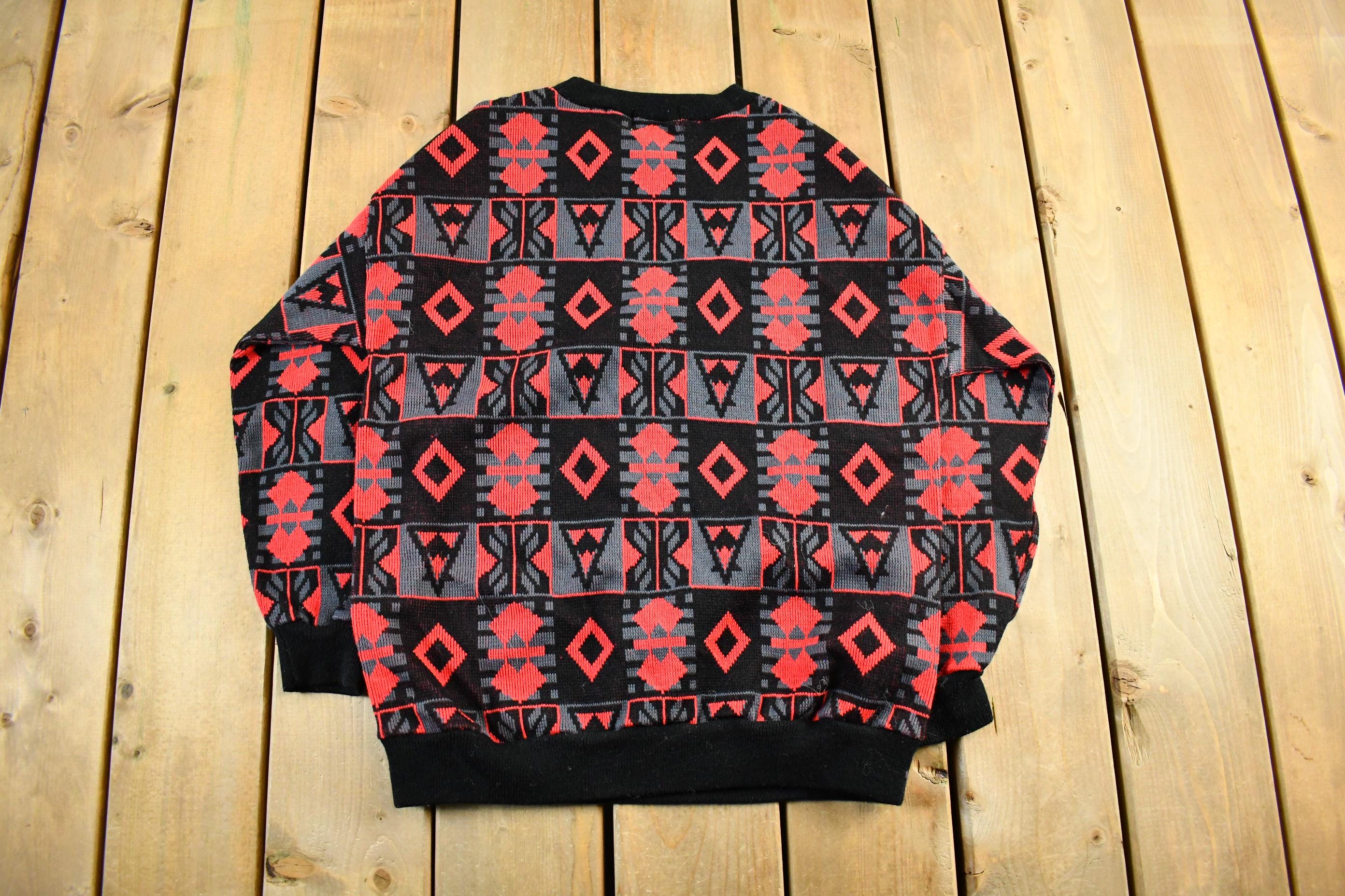 Vintage 1990s Abstract Pattern Knit Crewneck Sweater Men's Small /