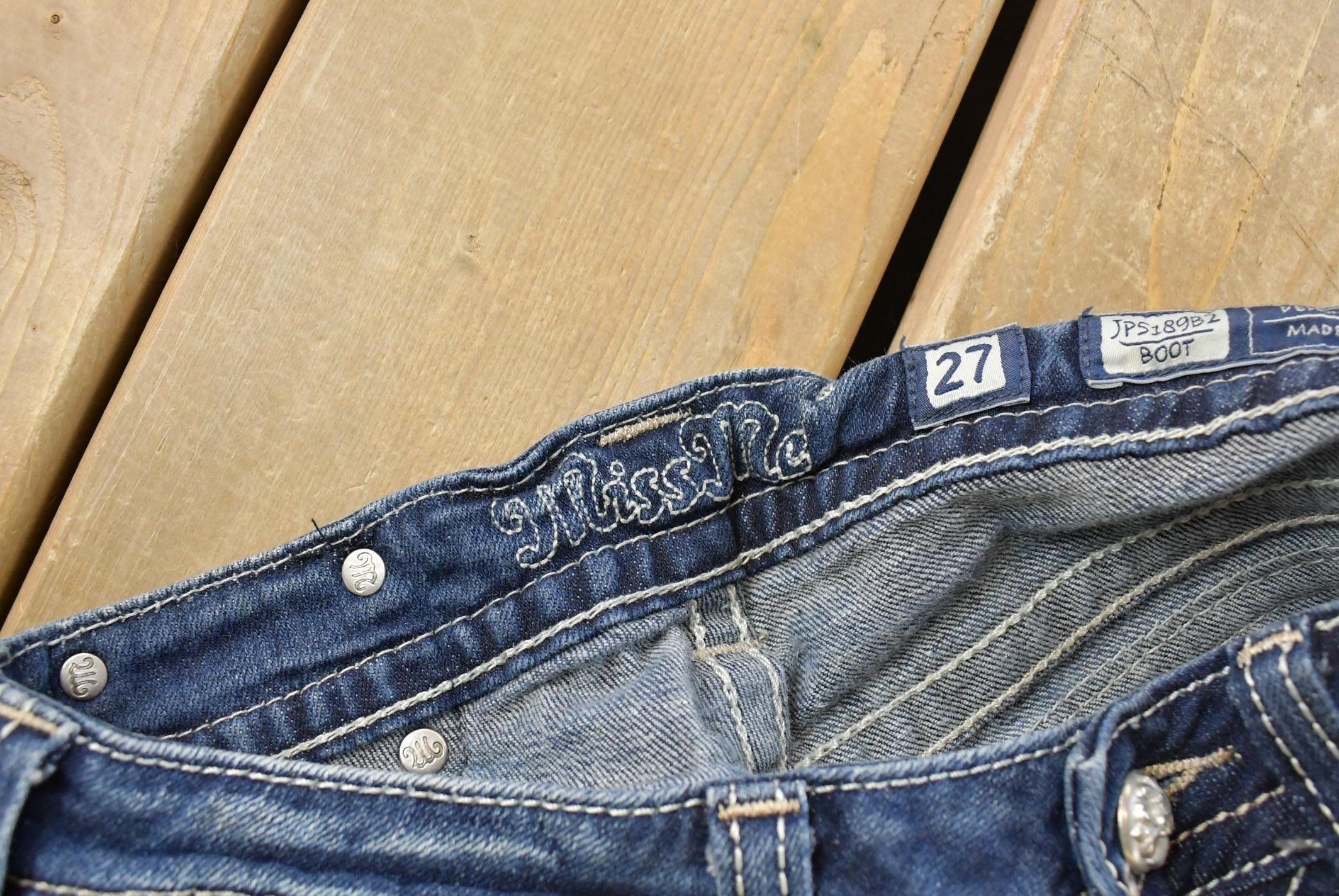 Vintage Y2K Miss Me Bedazzled Low Rise Jeans Women's 27 x 33 / Boot Cut Jeans / Y2K Style / Embroidered Jeans / 2000s / Contrast Stitching