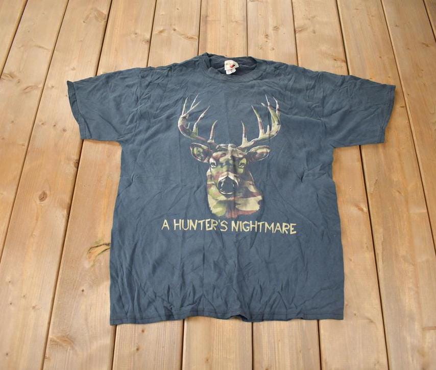 Vintage 1990s Hunters Nightmare Buck Distressed Graphic T-Shirt Made In USA