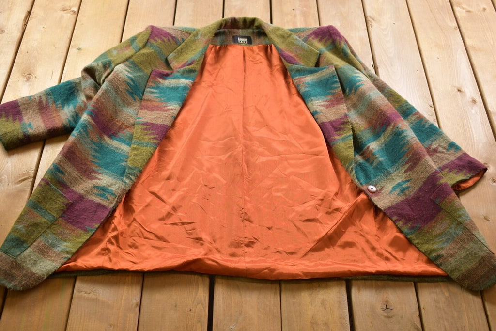 Vintage 1980s Change Of Pace Aztec Print Wool Suit Jacket