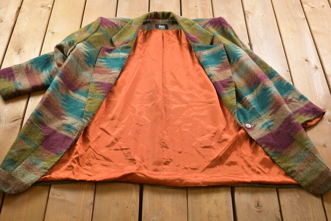 Vintage 1980s Change Of Pace Aztec Print Wool Suit Jacket