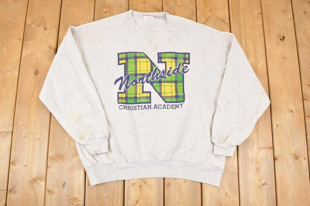 Vintage 1990s Northside Christian Academy Graphic Print Crewneck Sweatshirt Men's L